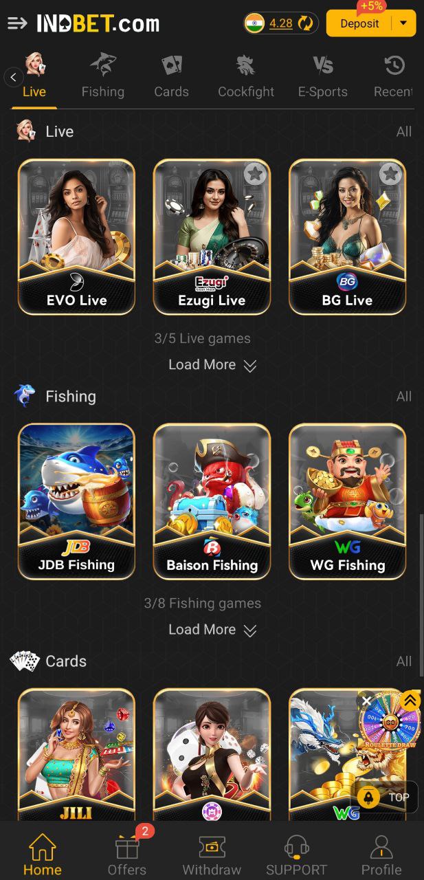 IndBet Game sports betting screen showing cricket matches