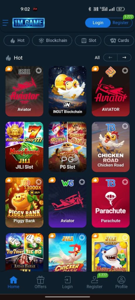 1M Game referral program page showing invite bonus and commission rewards